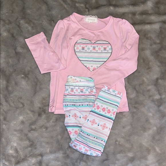 Btween Girls Pink Heart Fair Isle Legging Set - Size 5 - Picture 3 of 5
